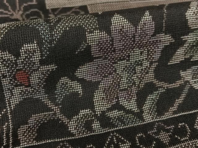 平和屋着物○本場大島紬 泥染 カタス9マルキ 横段更紗花文 正絹 逸品