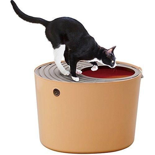 アイリスオーヤマ 猫 トイレ 本体 上から猫トイレ 飛び散らない オレンジ レギュラーサイズ