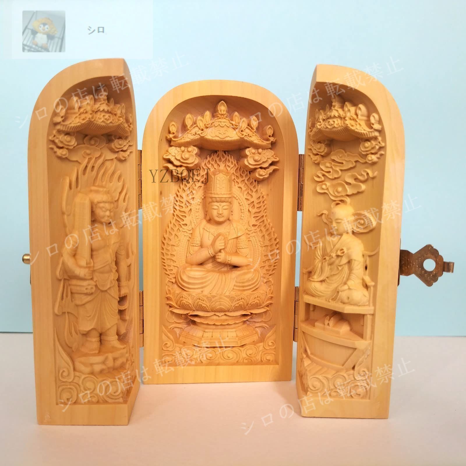 木彫り仏像 三開仏 大日三尊 真言宗三尊 大日如来・弘法大師