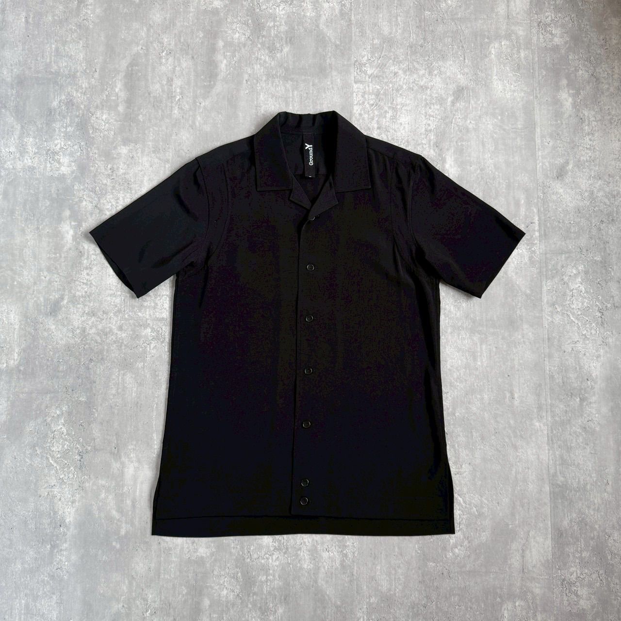 Ground Y グラウンドワイ ヨウジヤマモト ドレープ オープンカラーシャツ ブラック系 コットン切替 GI-B08-500 3サイズ