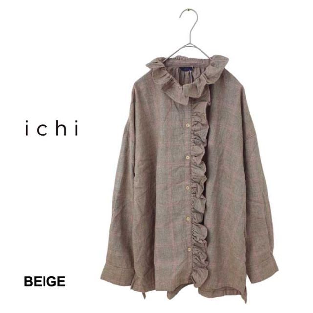 イチ ichi シャツ レディース 240707 コットンビエラチェックブラウス BLOUSE コットン ブラウン フリーサイズ ナチュラル 大人 長袖 フリル 241218