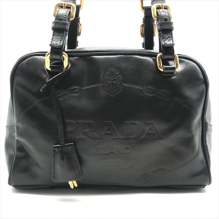 PRADA テスート ボストンバッグ 黒 ゴールド金具 ハンドバッグ レザー PRADA オールレザー ハンドバッグ ボストンバッグ 【公式通販】