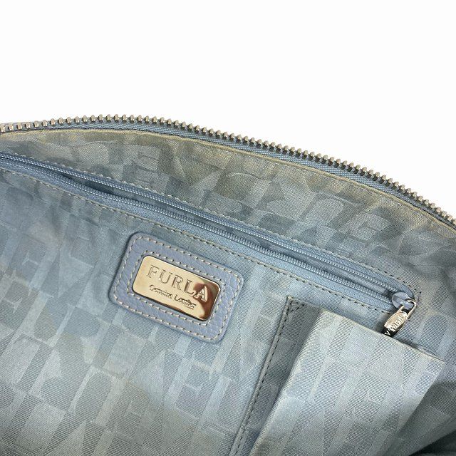フルラ FURLA 本革 レザー ショルダーバッグ 斜め掛け 無地 水色