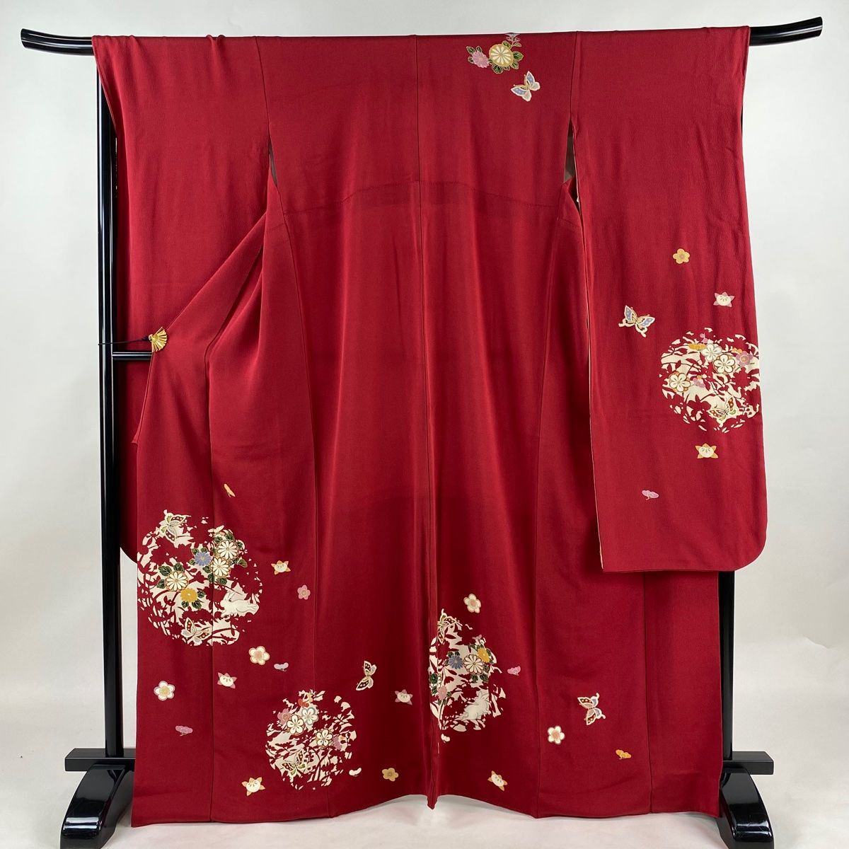 振袖 身丈167cm 裄丈68cm L 袷 うさぎ 蝶 金彩 赤 正絹 名品
