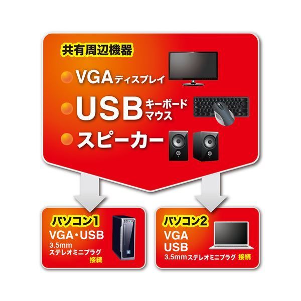 サンワサプライ パソコン自動切替器 2 1 SW-KVM2AUUN