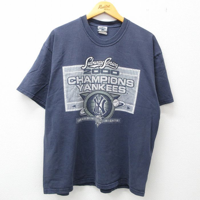 XL/古着 リー Lee 半袖 ビンテージ Tシャツ メンズ 00s MLB ニューヨークヤンキース 大きいサイズ コットン クルーネック 紺 ネイビー