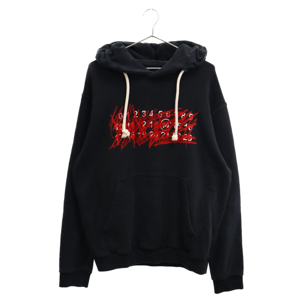 Maison Margiela (メゾンマルジェラ) 18AW 14 Hooded Sweatshirt フロントカレンダー刺繍プルオーバーパーカー ブラック S50GU0073 S25365