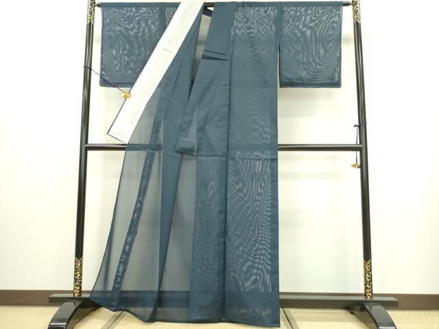 平和屋着物＊夏物 色無地 絽 楓芝紋紗 藍鼠色 洗える