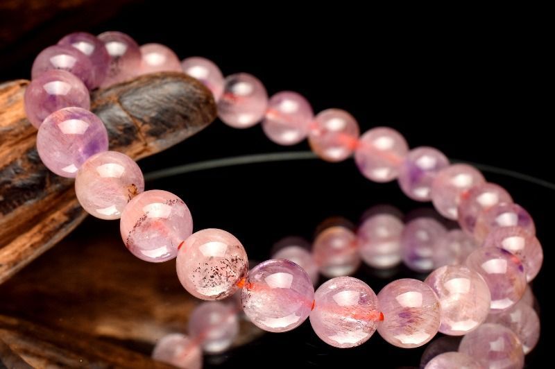1点物】AA☆上質 ピンクスーパーセブンアメジスト 7.5mm ブレスレット