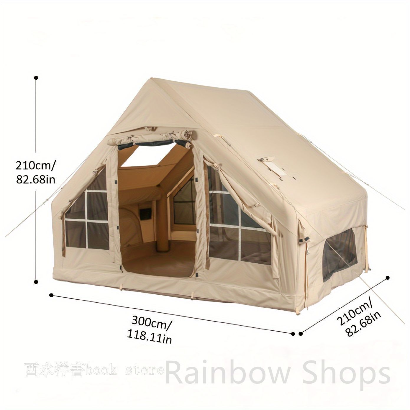 エアピラーテント インフレータブルテント 屋外キャンプキャビン 防水素材 PVC天窓 抗火傷煙突開口部 4-6人用 アウトドアテント ポンプ付き 設営簡単cp240