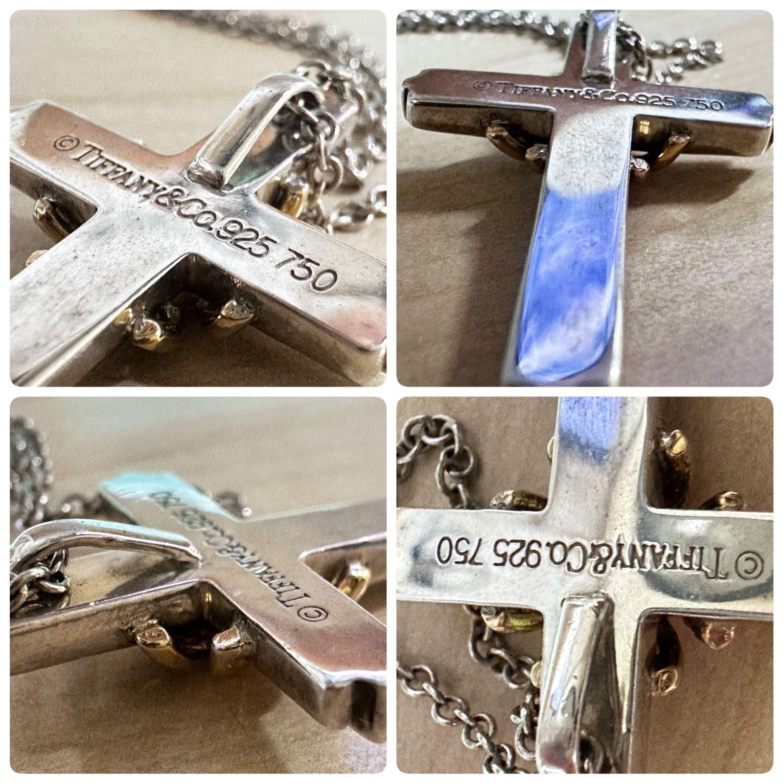 TIFFANY&Co.ティファニー シグネチャークロス ネックレス SV&18金 