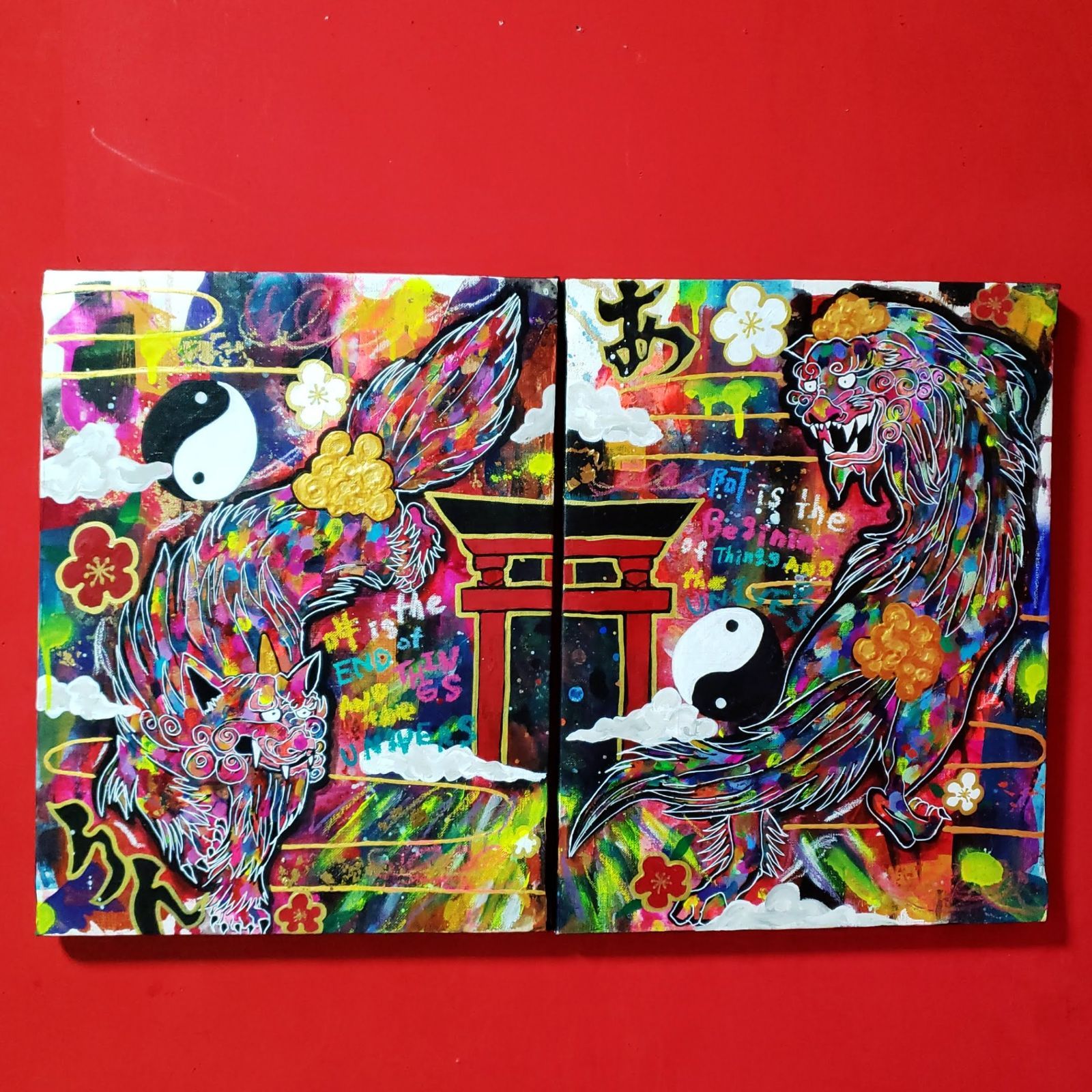 狛犬と獅子/狛犬＊価格交渉OK＊】 現代アート 絵画 日本画 イラスト