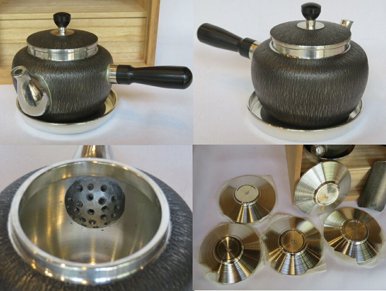 六月◇特売品）浪華 錫半製 本錫 嵯峨野茶器セット〔茶入・急須・台