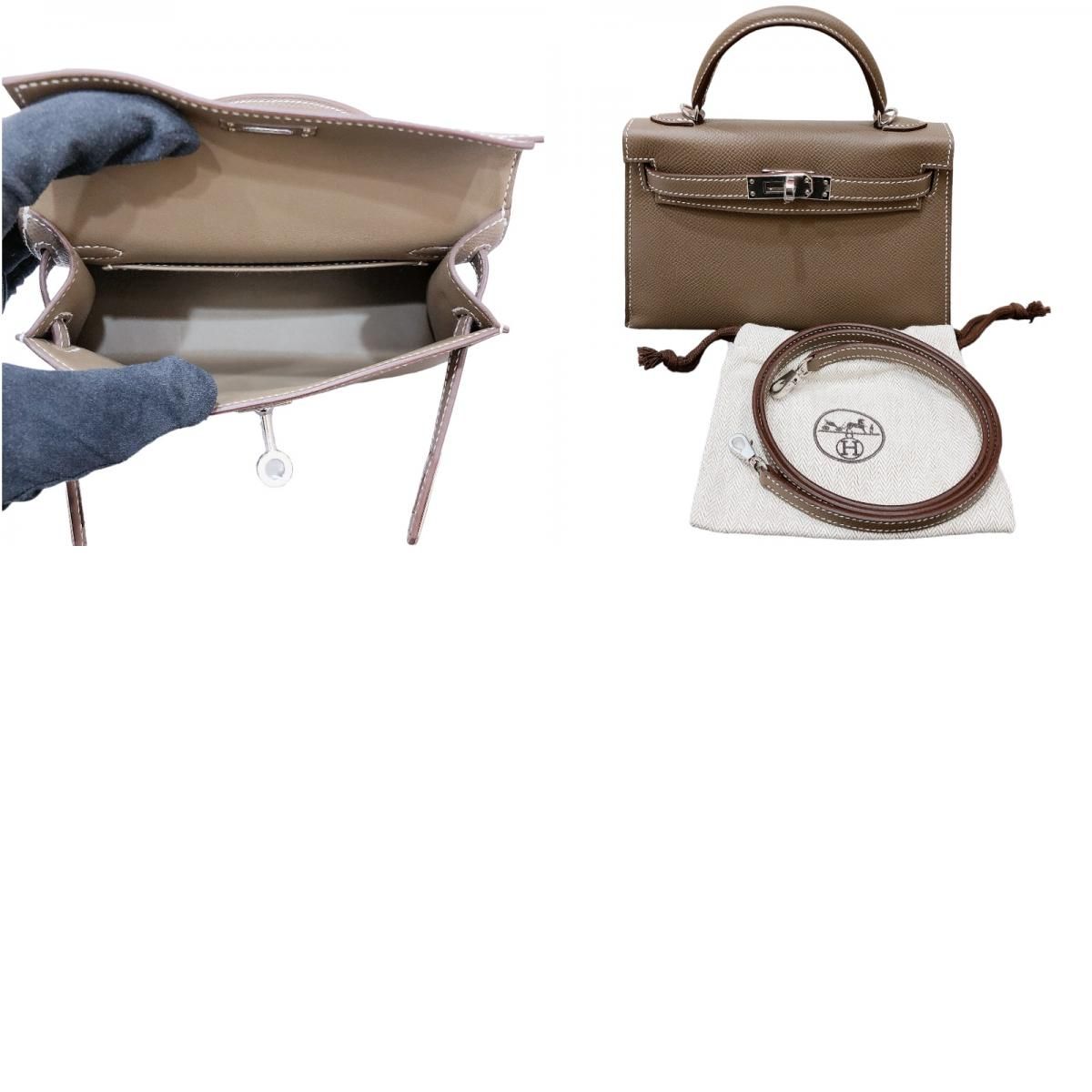 エルメス HERMES ミニケリー2 W刻印 エトゥープ・シルバー金具  