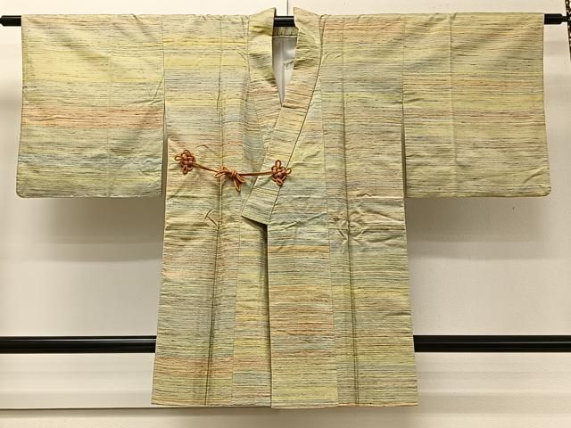 平和屋着物＃道中着 ロング丈 紬地 横段文 正絹 逸品 BAAU0090gt