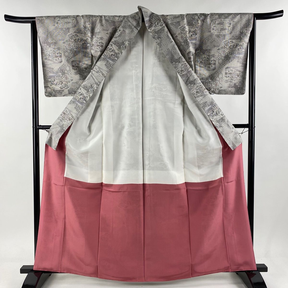 大島紬 身丈157.5cm 裄丈61.5cm S 袷 都喜ヱ門 落款 証紙 鴛鴦 流水 青  