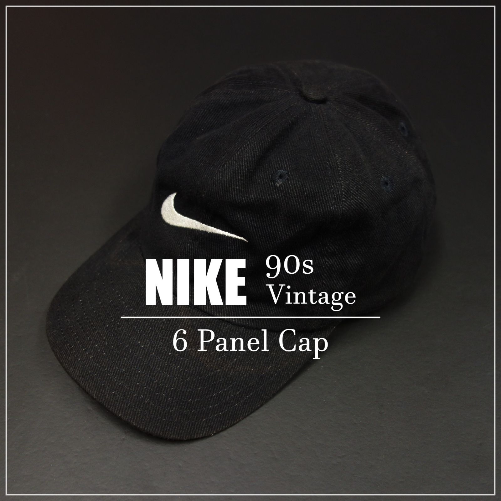 90s Vintage USアイテムNIKE ナイキ 6パネルキャップ スウォッシュ ロゴ 台湾製 SIZE ONE ブラック 90's 90年代 人気アイテム