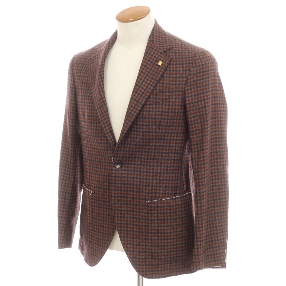 サルトリア ラトーレ SARTORIA LATORRE ウール チェック テーラードジャケット ブラウンxネイビー×ダークレッド サイズ46 メンズ