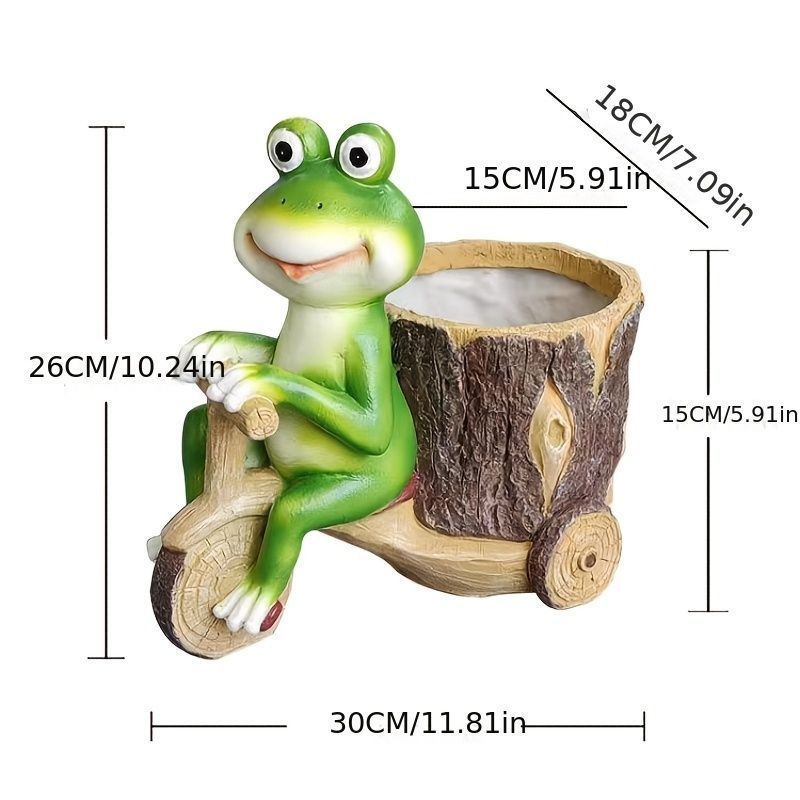 フラワーポット 自転車をこいでいるカエル