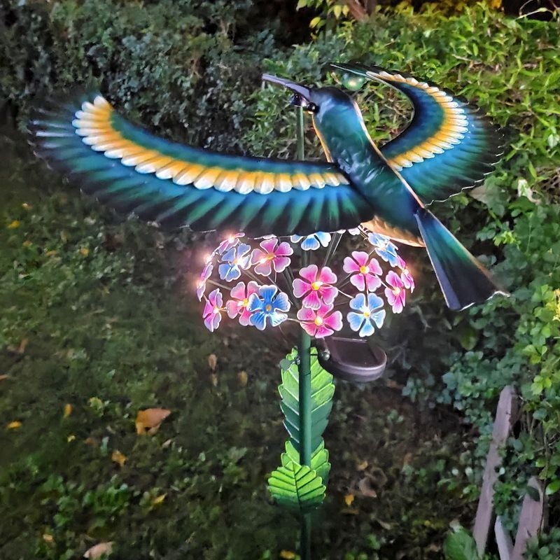 置物 オブジェ 光る 鳥 まわる カワセミ 翡翠 花 ガーデンライト
