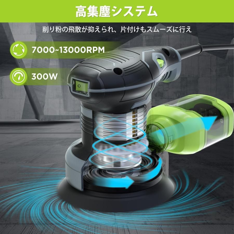 サンダー 電動サンダー 300W 12000RPM 6段階無段変速高集塵システム サンダー 電動サンダー 300W 12000RPM6段階無段変速 高集塵システム