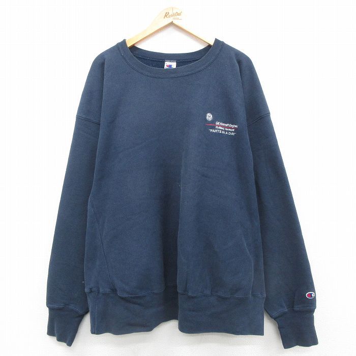 XL/古着 長袖 チャンピオン Champion リバースウィーブ メンズ 90s GE 大きいサイズ クルーネック 紺 ネイビー 24sep19 中古 スウェット ス