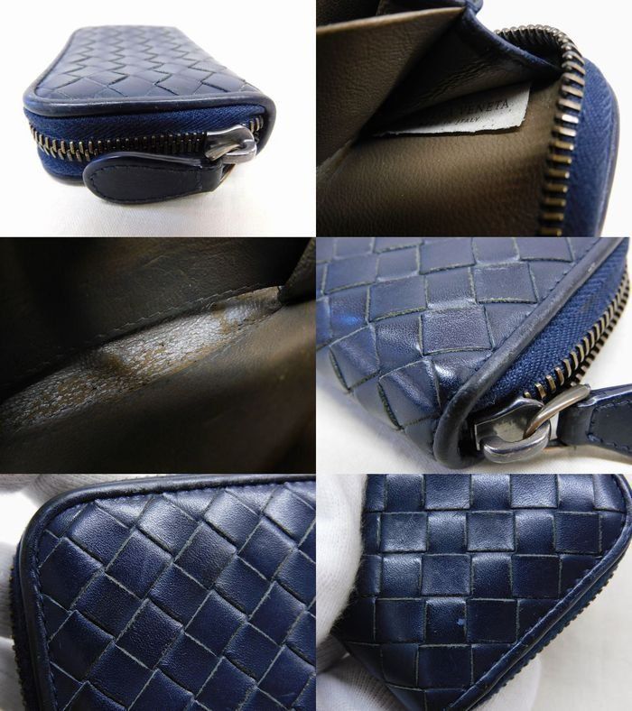 ボッテガヴェネタ イントレチャート コインケース レザー グレー系 ネイビー系 BOTTEGA VENETA ボッテガヴェネタ コインケース カードケース