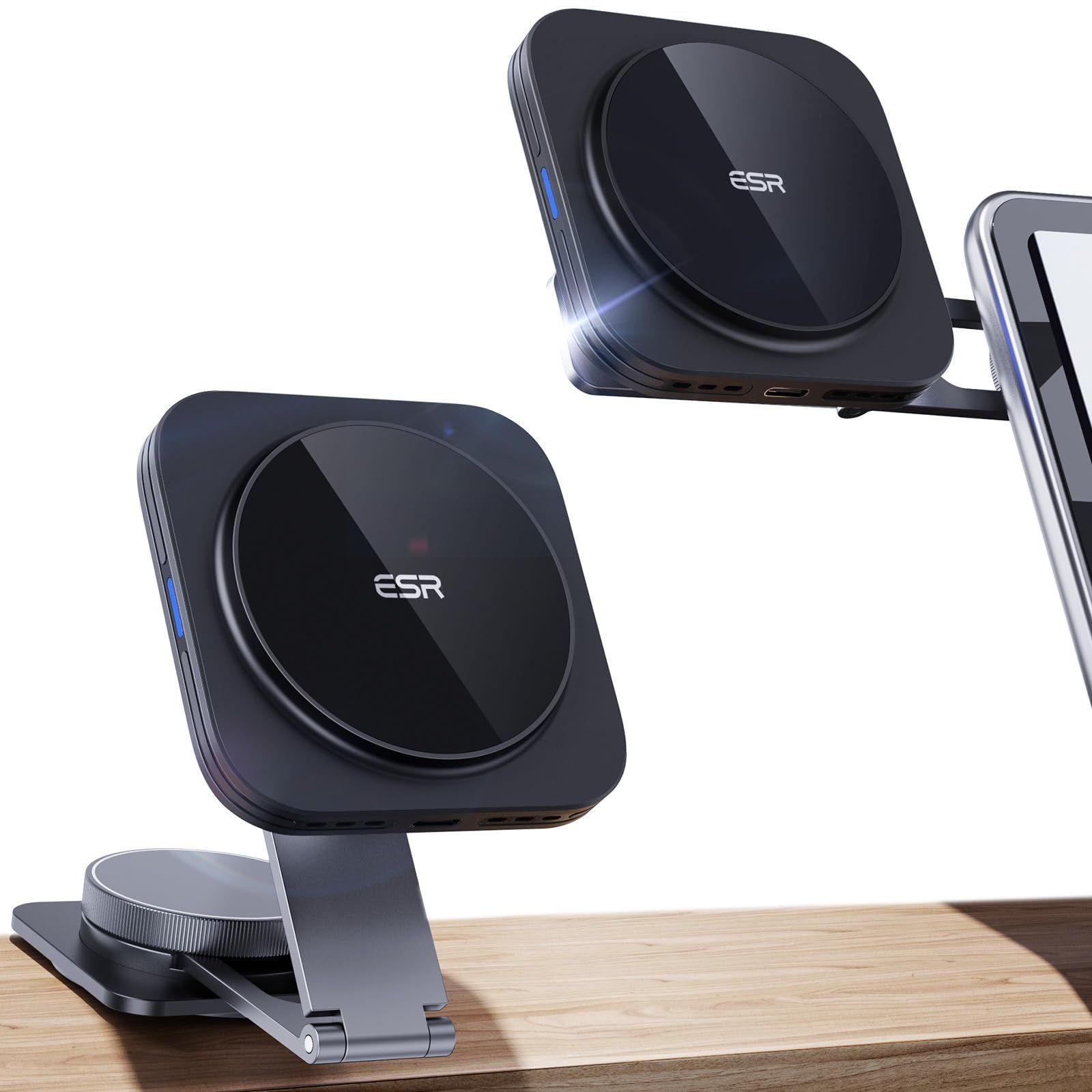 【新着商品】360度回転 折りたたみ式 ワイヤレス充電 ダッシュボード/テスラタッチスクリーン車載充電器 強力磁気ロック スマホホルダー スマホスタンド 車載 高速充電 magsafe iPhone16/15/14/13/1