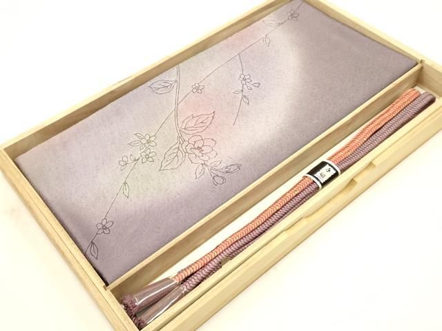 平和屋着物●和装小物 帯締め 帯揚げセット 枝花文 暈し染め 金糸 撚り房 ♥ AAAY7101ay