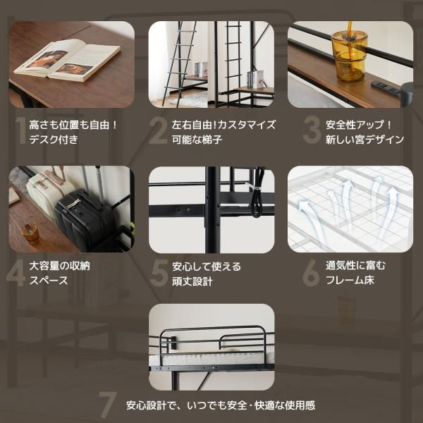 ロフトベッド システムベット 宮棚 二段ベッド 大人用 ロフトベッド シングル コンセント付き 移動 デスク付き 北欧風 二段ベッド スチール 耐震 爆買 NEXPOTALLINN_EU