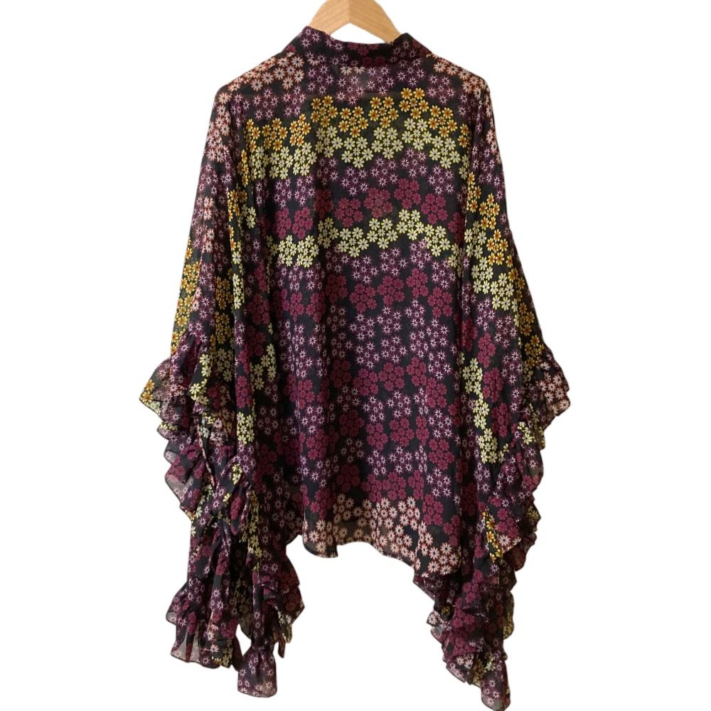 【誠実】 DSQUARED2 ディースクエアード フラワープリント フリルスリーブ シアーブラウス サイズ40 パープル マルチ レディース 古着