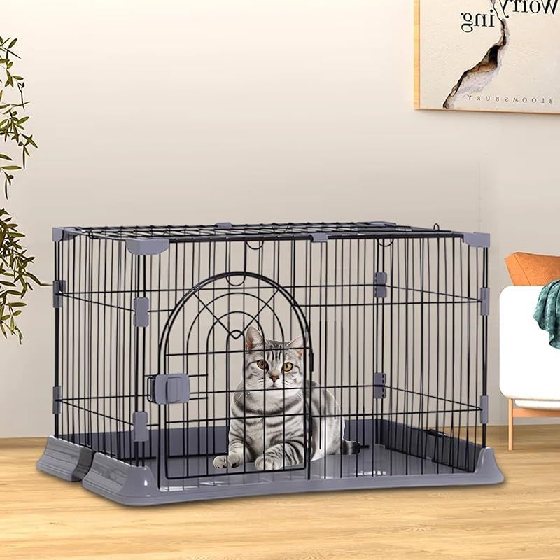 JPJieAnXin 猫ケージ キャットケージ 2段 スリム 大型猫用 幅76*奥行50.5*高さ89cm ペットケージ 組み立て簡単 梯子 ワイド扉付き コンパクト おしゃれ 日本語説明書 頑丈 耐荷重10kg グレー１段