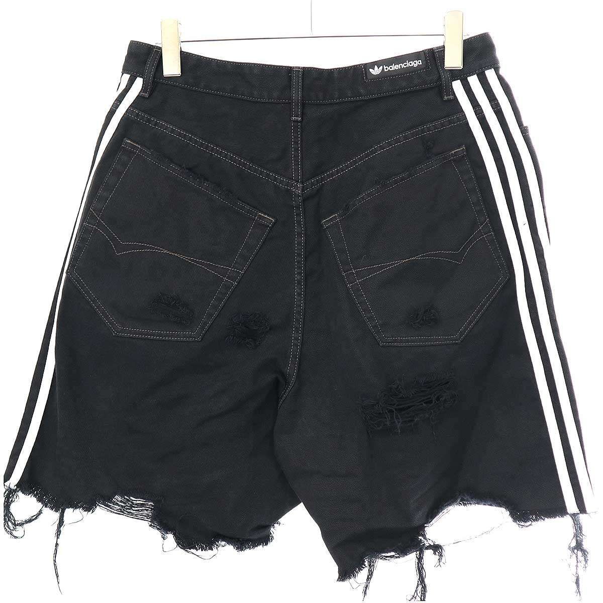 BALENCIAGA × adidas バレンシアガ × アディダス 23SS Baggy Short Pants デストロイバギーデニムショーツ  724840 TNW54 ブラック M - メルカリ