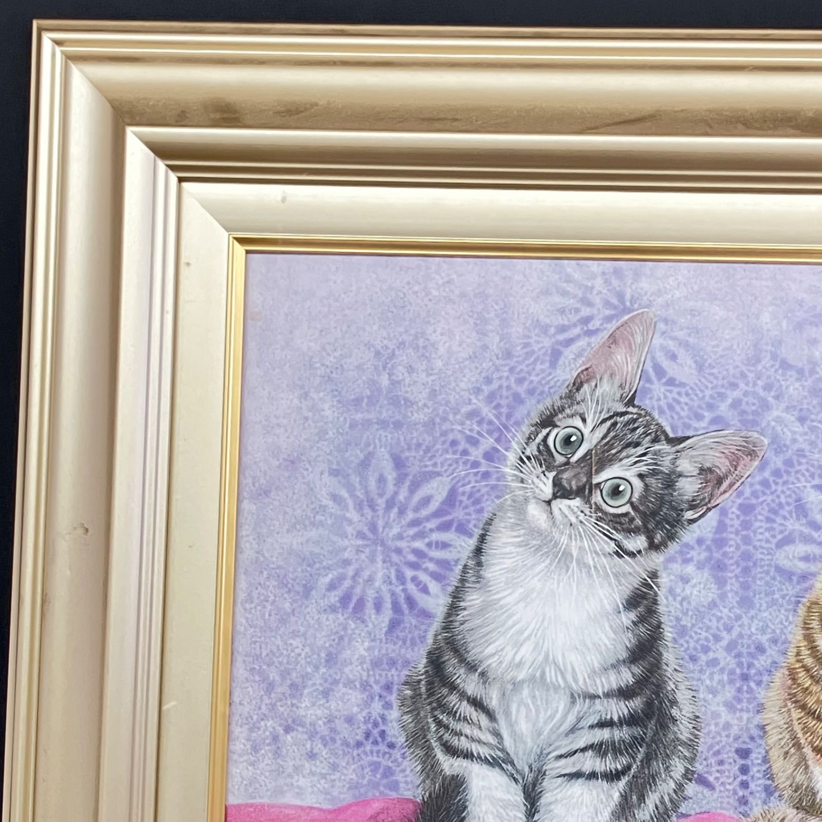 オブジェ アート 芸術 美術 壁掛け 手描き 原画 1点もの 大型 ねこ 広森 雄「 愛猫 」 ミクストメディアアート P6 ( 6号 ) 額縁付き