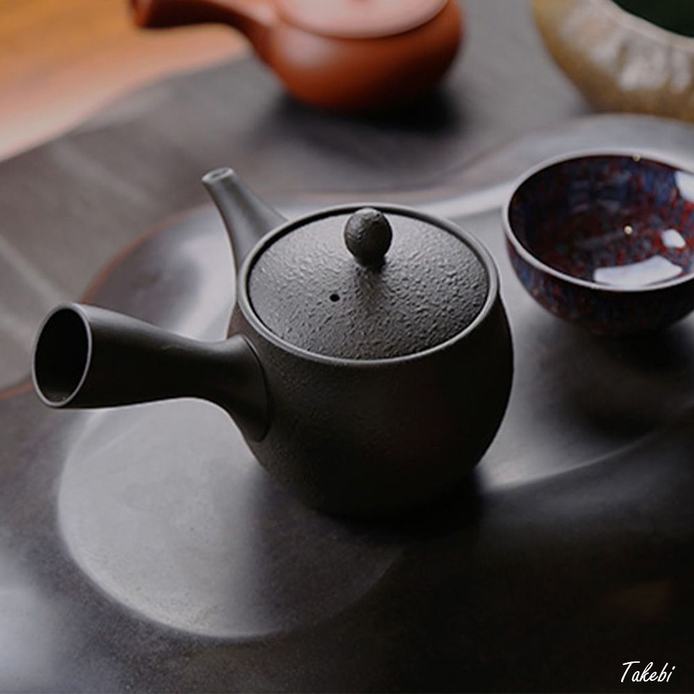 常滑焼 急須 9-186 盛正 15号 黒壷形梨皮深蒸急須 270ml