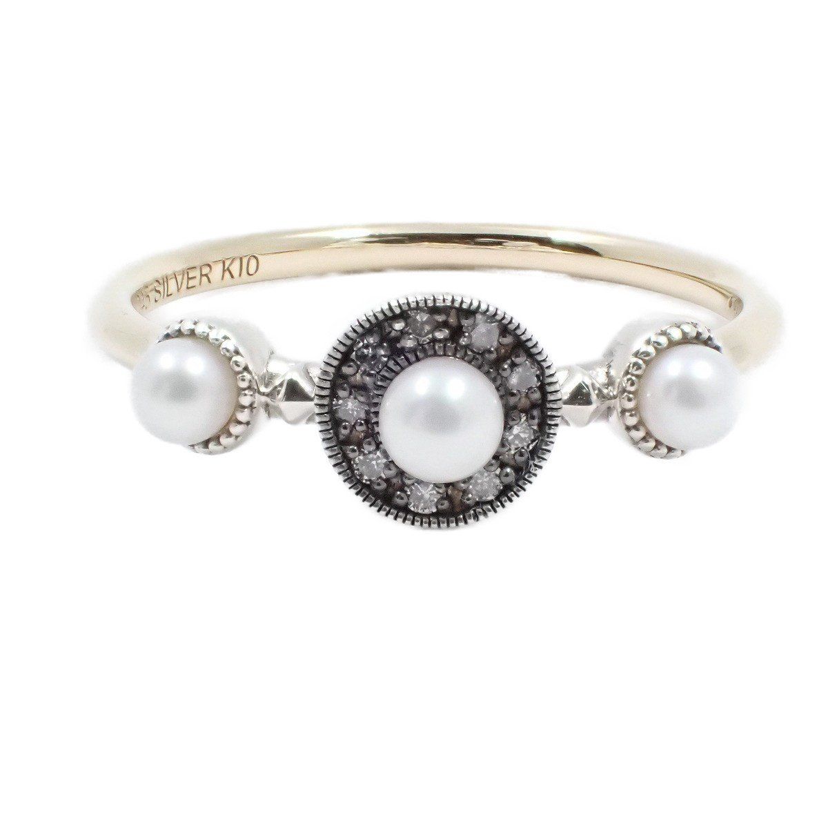 agete アガット リング 指輪 K10/シルバー/パール/ダイヤモンド0.045ct