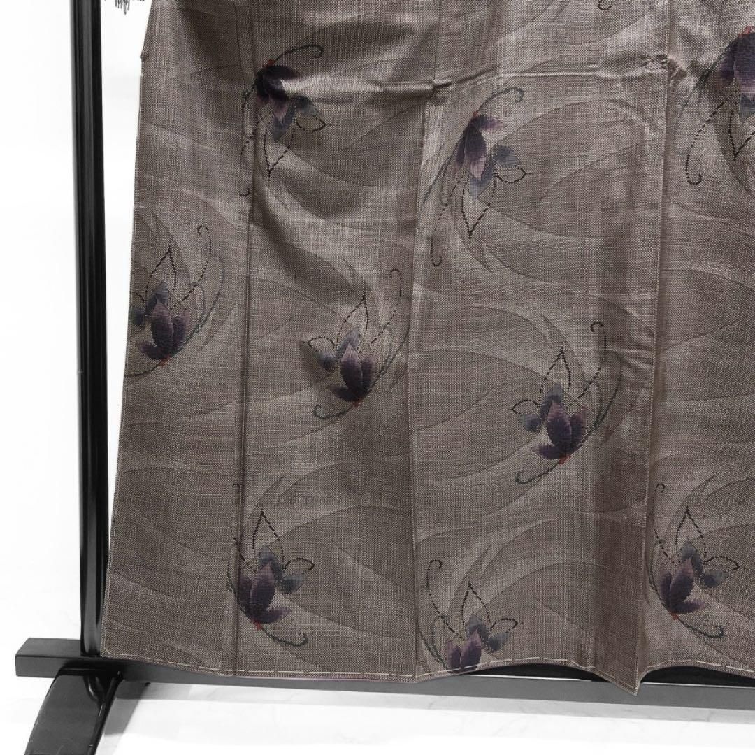 未着用小紋大島紬証紙付き手織り泥染花模様流水着物021a d 