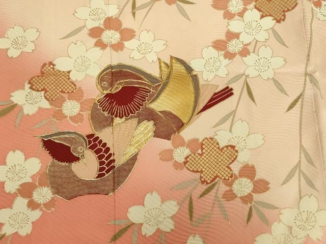 平和屋着物□豪華振袖 駒刺繍 鴛鴦舞桜文 暈し染め 金彩