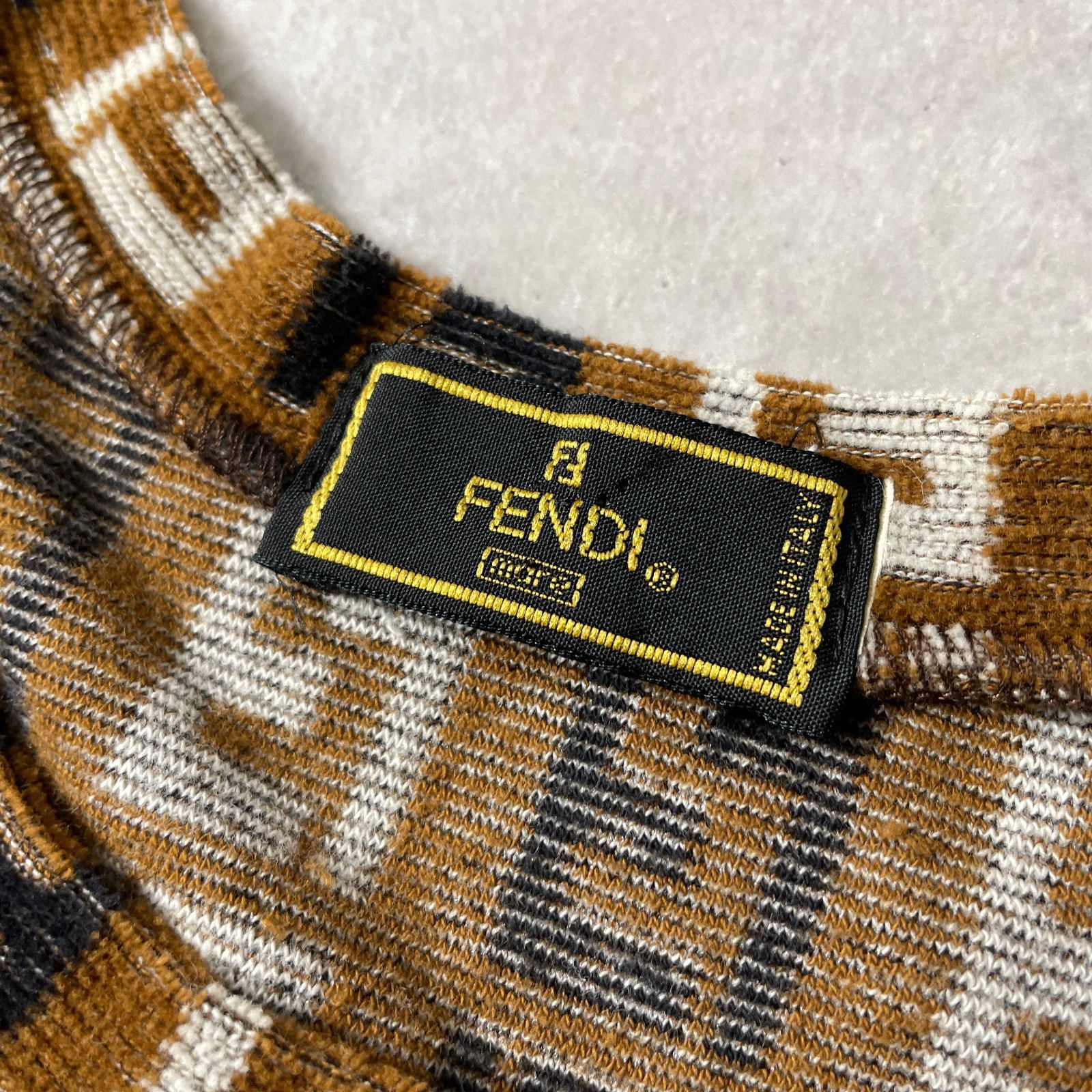 FENDI ITALY製 ズッカ柄 パイル地 ノースリーブ ワンピース