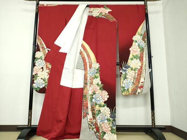 達成感 平和屋着物●豪華振袖 長襦袢 無双仕立て 半衿刺繍 セット 手描き 花鳥熨斗文 暈し染め 金彩 正絹 DAAY1006ps