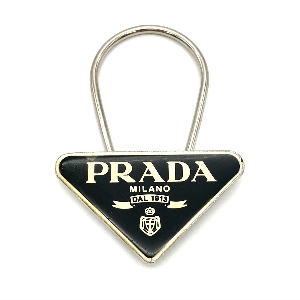 プラダ PRADA 三角ロゴ キーホルダー メタルg エナメル ブラック