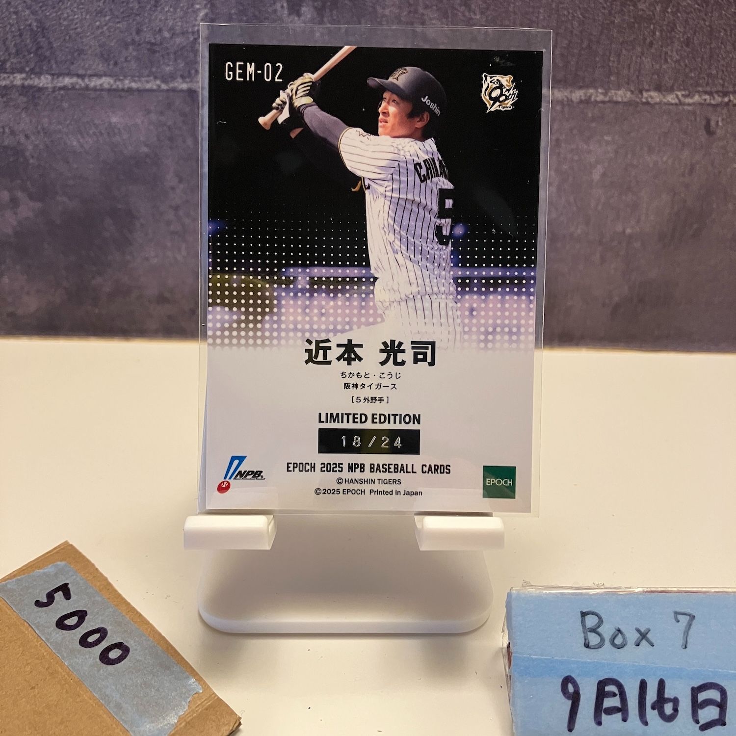 2025 EPOCH NPB 近本光司 18/24 阪神タイガース GEM Limited