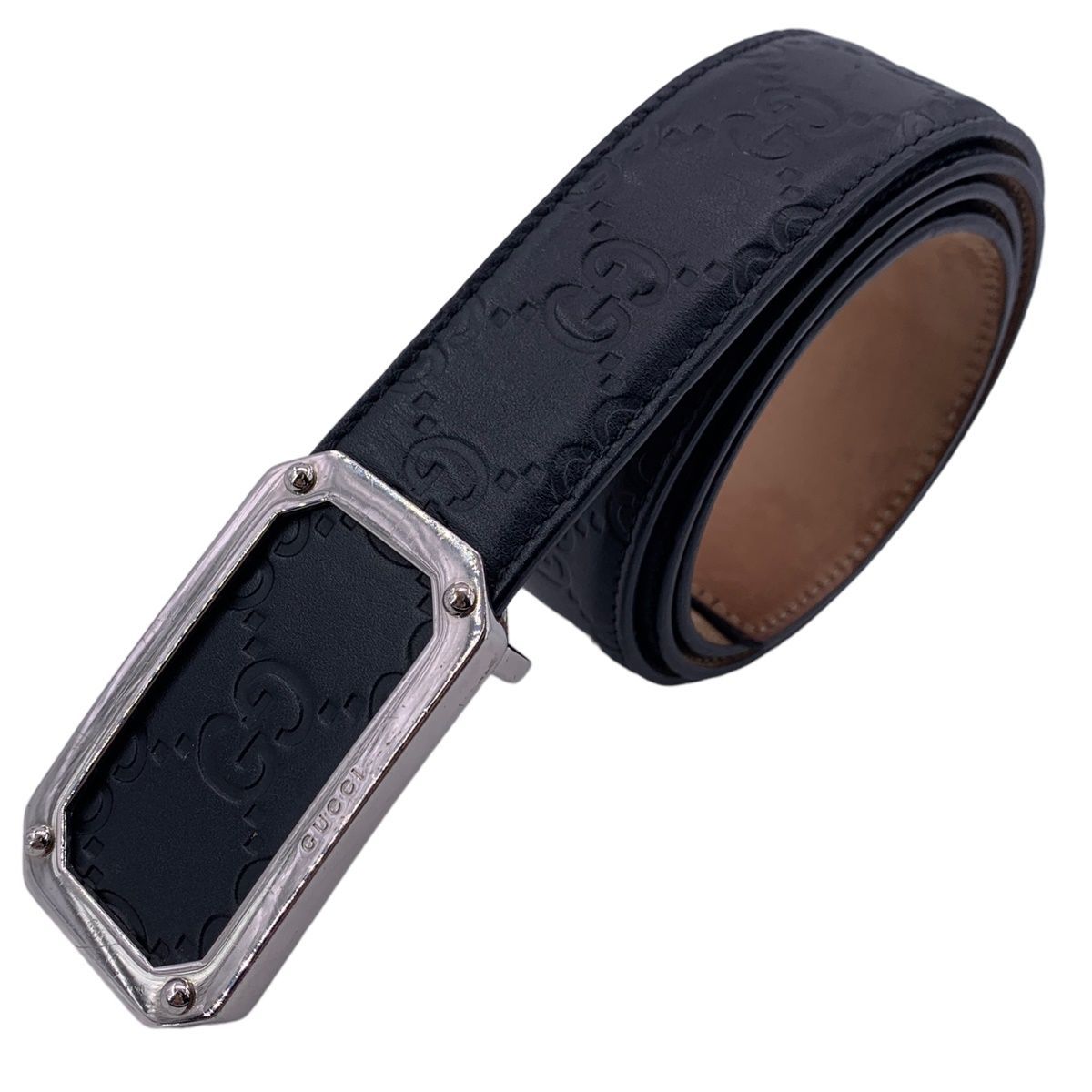 グッチ　GUCCI　黒　レザー　グッチシマ　ベルト　403941 Black Gucci Signature Leather Belt With Rectangle Buckle