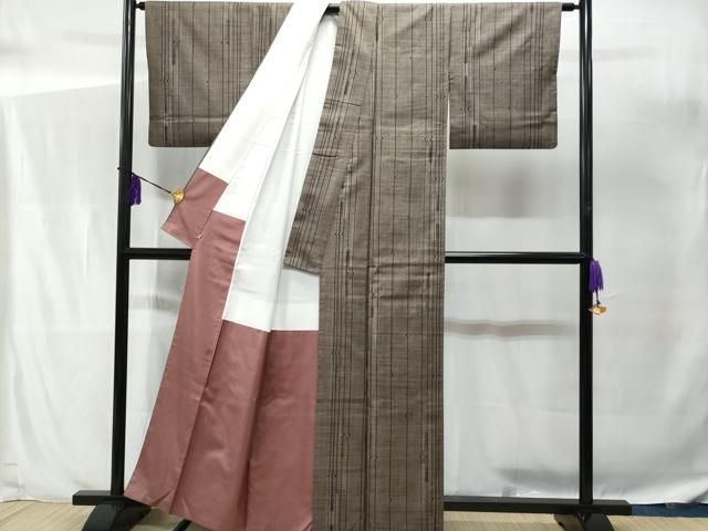 平和屋着物○小千谷紬 市松吉祥文 正絹 逸品 未使用 AAAX6959ck 平和屋