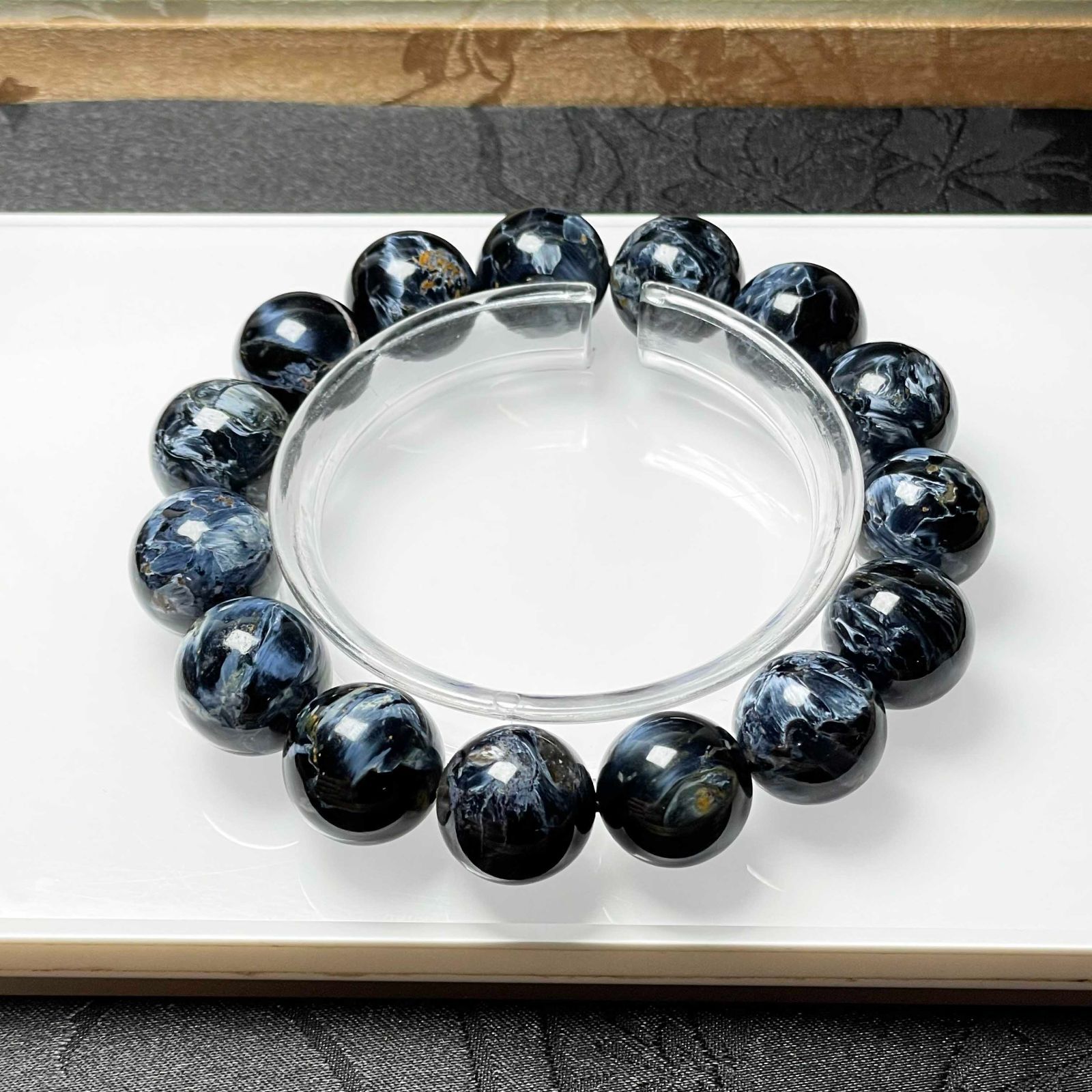 絶賛 EU製 ピーターサイト アクセサリー ブレスレット ブルー 天然石 お守り プレゼント 約14.8-15.7mm ZZ1622