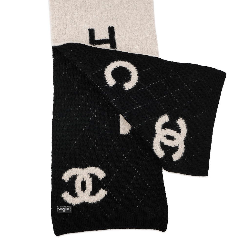 シャネル マフラー ココマーク カメリア ウール カシミヤ CHANEL リバーシブル 黒