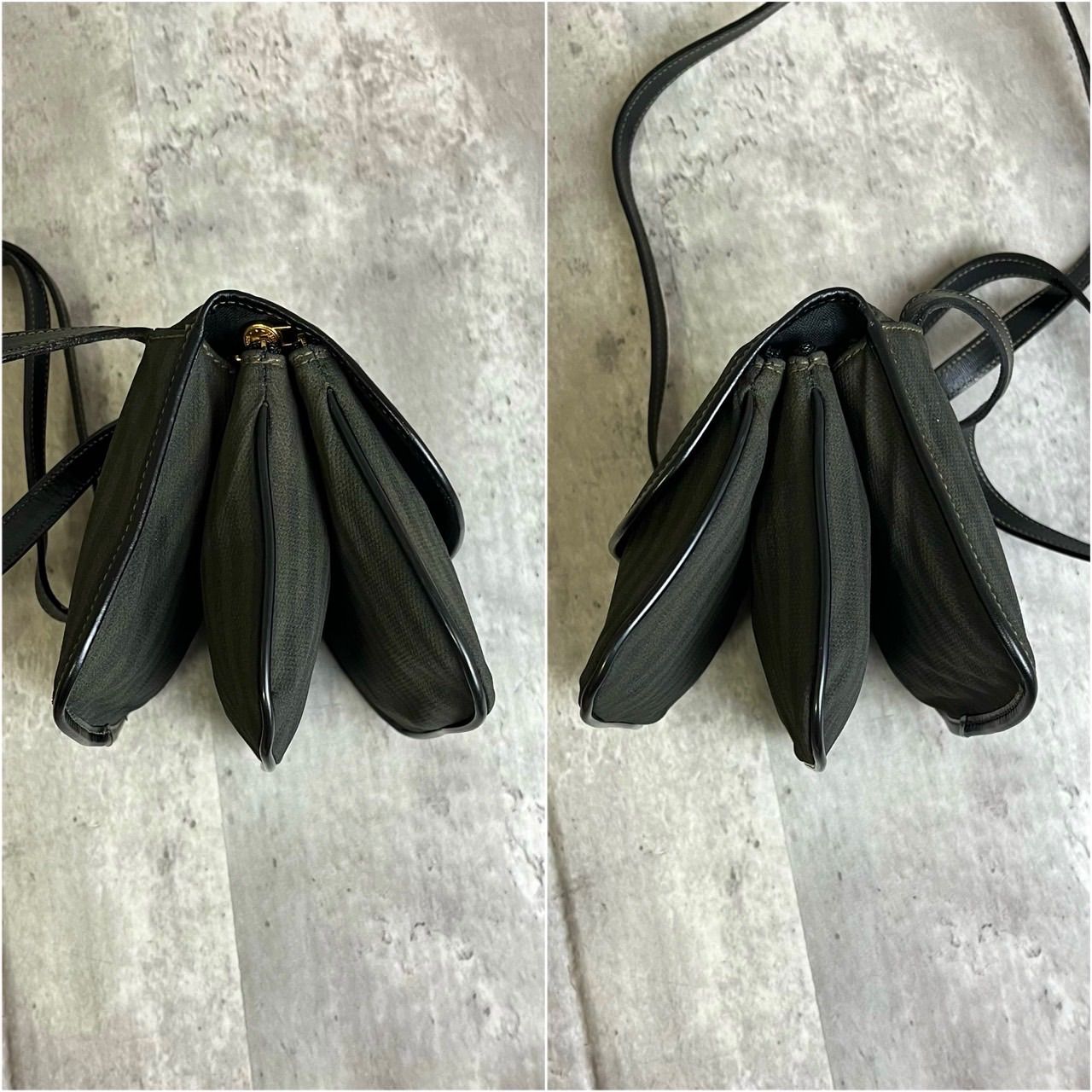 良品✨フェンディハンドバッグストライプペカンキャンバス