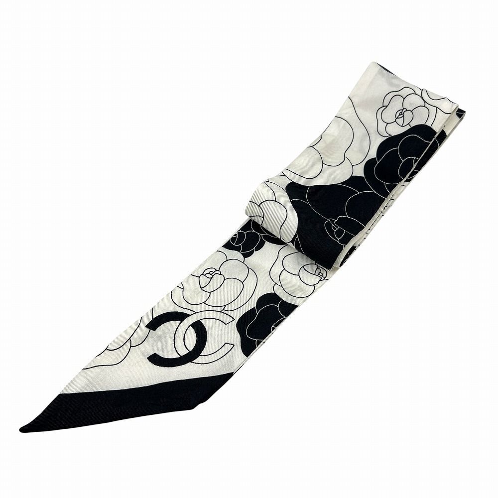 中古】CHANEL シャネル リボン シルク ブラック ホワイト レディース  