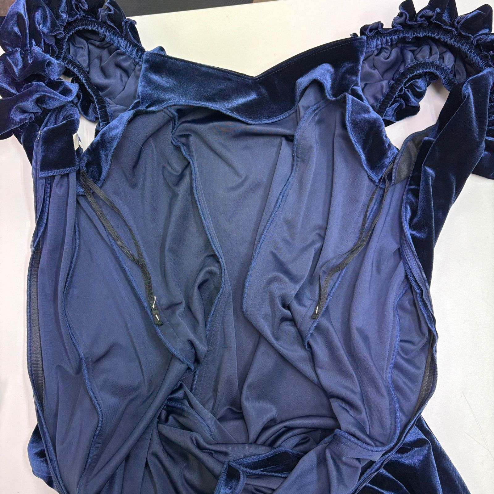 【フラダンス用衣装 ベロアドレス】PAONDOR L～LLサイズ ネイビー 送料無料』美品 日本製 フラダンス衣装ブルー Paondor パンドール