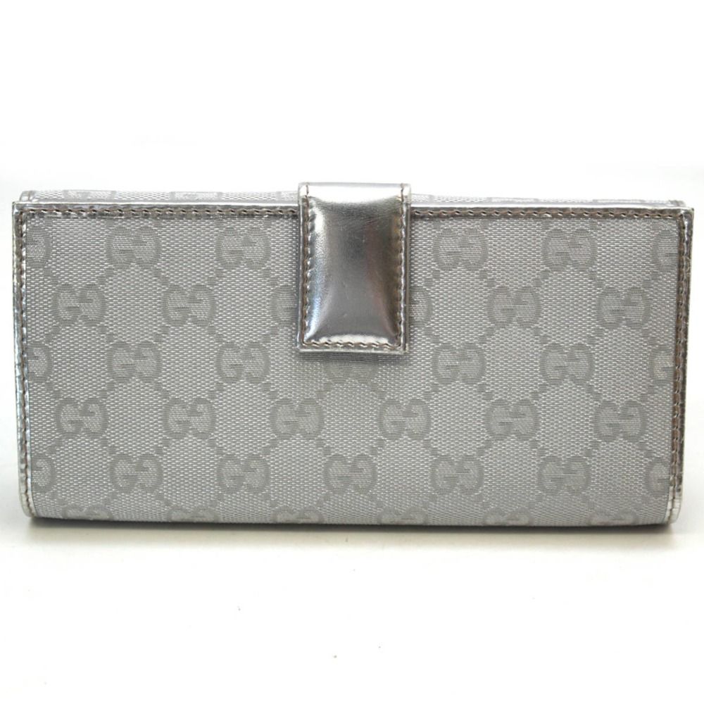 GUCCI/グッチ 181593 GGキャンバス 長財布 シルバー系 レディース